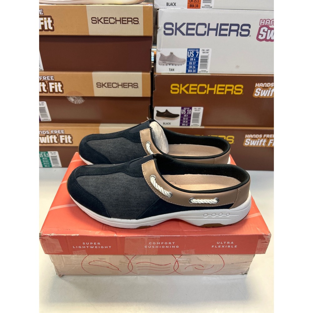 Easy Spirit Clog Shoes Womens 9.5 Navy Native Tan Nautical Slip On 0652